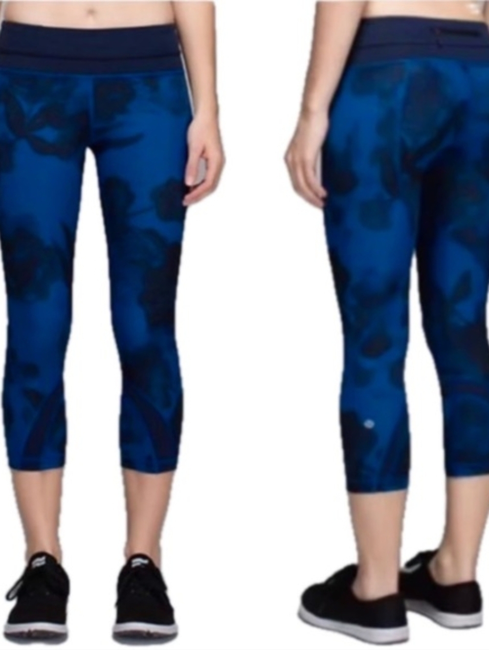 Lululemon Run Inspire II Crop Leggings Inky Floral Blue Size 6